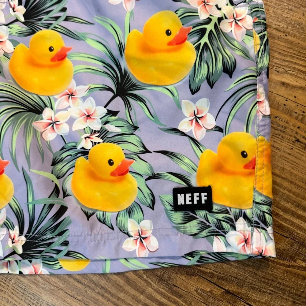 Neff Rubber Ducky Volley Shorts Mens XL Purple Excellent Swim Trunks Rubber Duck